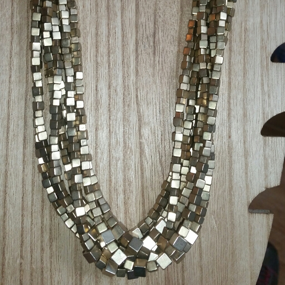 Vintage LOFT Gold/Multi-Strand Box Bead Necklace